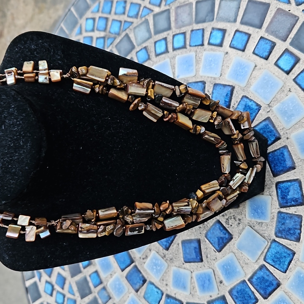 Dyed Brown Mother of Pearl 3 Strand Necklace